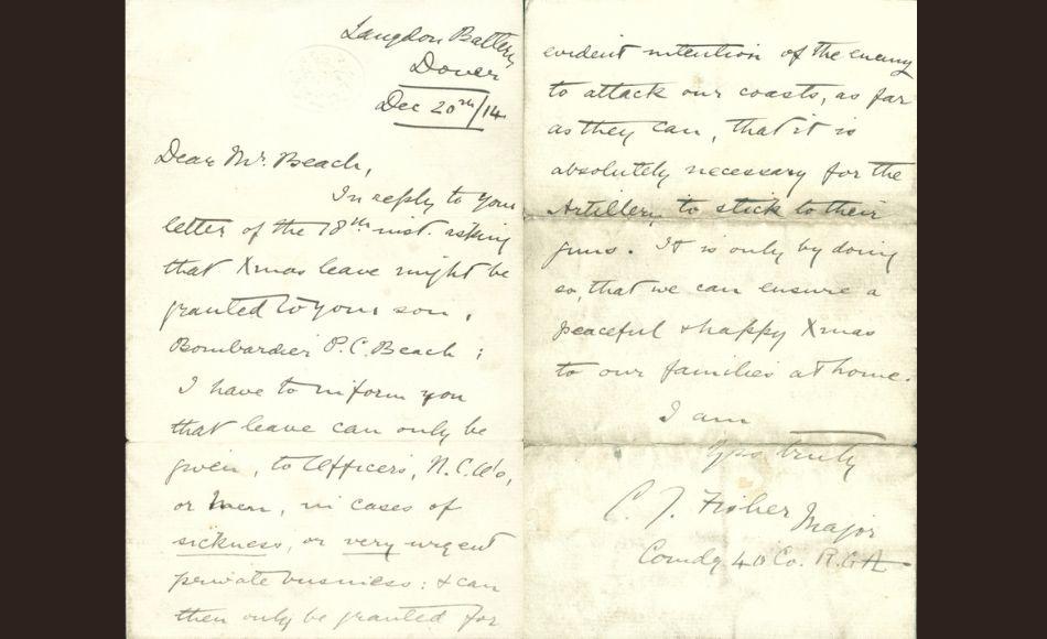 Letter to Mrs Beach from the Commanding Officer of 40 Company RGA